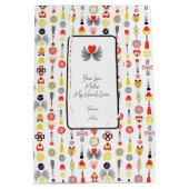 ハートと花赤と黒かわいいミニマリスト ミディアムペーパーバッグ (裏面)