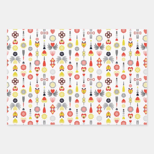 ハートと花赤と黒かわいいミニマリスト ラッピングペーパーシート (正面2)