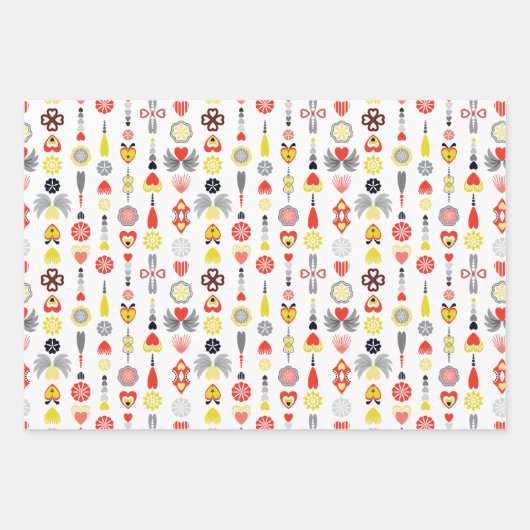 ハートと花赤と黒かわいいミニマリスト ラッピングペーパーシート (正面)