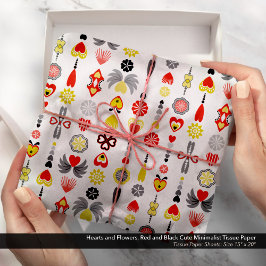 ハートと花赤と黒かわいいミニマリスト 薄葉紙