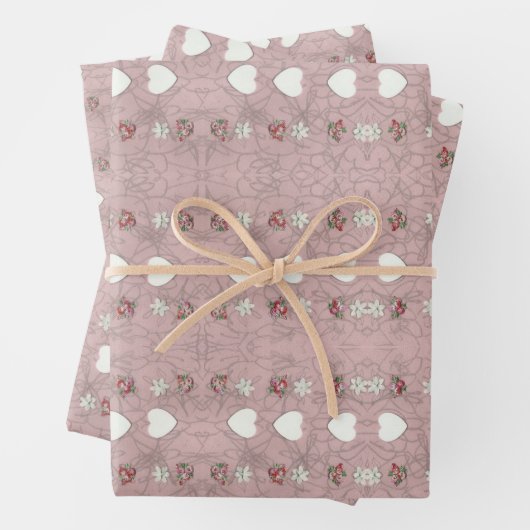 ハートと花 ラッピングペーパーシート (インサイチュ)