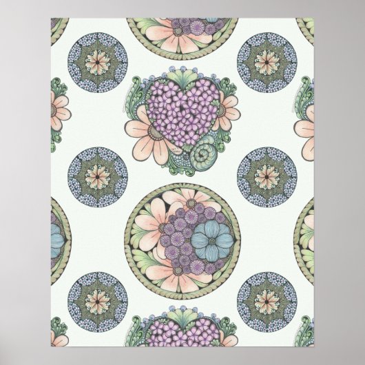 ハートと花doodleアートプリント、大 ポスター (正面)