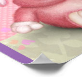 ハートと葉っぱのキュートなピンクのウサギ ポスター (角)