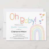 ハートと虹のかわいいカラフルなベイビーシャワー 招待状 (正面)