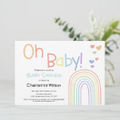 ハートと虹のかわいいカラフルなベイビーシャワー 招待状 (スタンド正面)