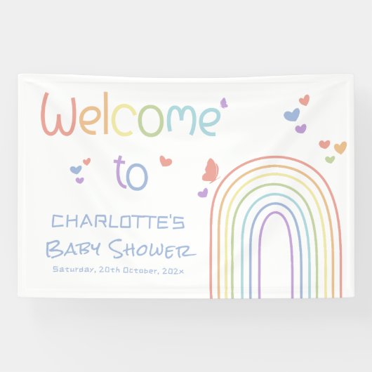 ハートと虹のかわいいカラフルなベイビーシャワー 横断幕 (横)
