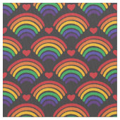 ハートと虹のパターン ファブリック (クローズアップ)