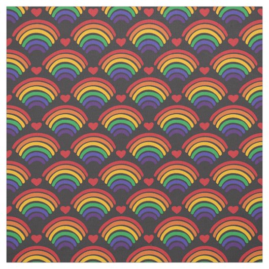 ハートと虹のパターン ファブリック (見本)