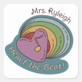 ハートと虹:音楽愛好家のためのドードルホワイト スクエアシール (正面)