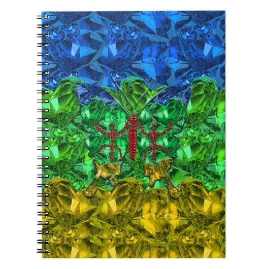 ハートと蝶がアマジ国旗の背景 ノートブック (正面)