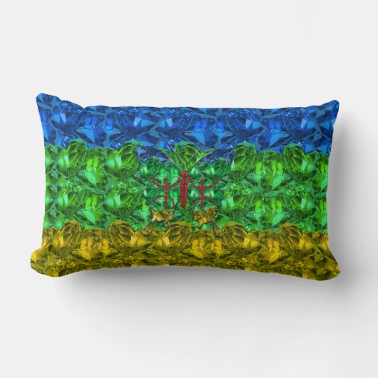 ハートと蝶がアマジ国旗の背景 ランバークッション (正面)