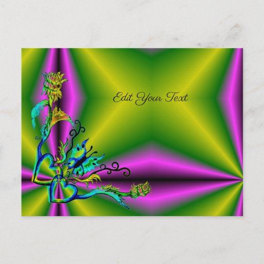 ハートと蝶が虹を描く ポストカード (正面)