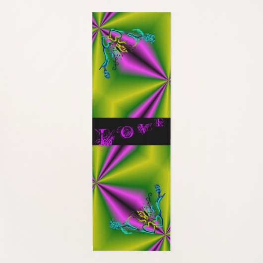 ハートと蝶が虹を描く ヨガマット (正面)