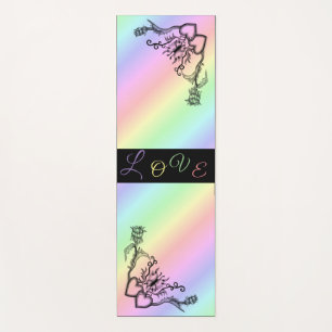 ハートと蝶が虹を描く ヨガマット