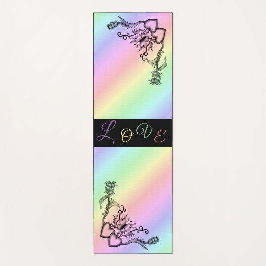 ハートと蝶が虹を描く ヨガマット (正面)