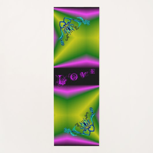 ハートと蝶が虹を描く ヨガマット (正面)