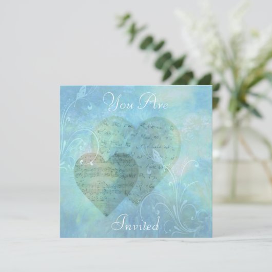 ハートと蝶の青い招待状アナウンセメン 招待状 (スタンド正面)