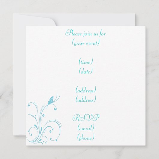 ハートと蝶の青い招待状アナウンセメン 招待状 (裏面)