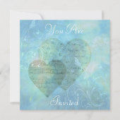 ハートと蝶の青い招待状アナウンセメン 招待状 (正面)