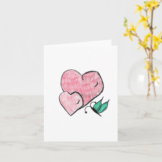 ハートと蝶 カード (黄色い花)