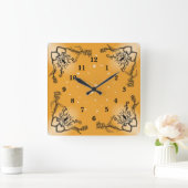 ハートと蝶 スクエア壁時計 (ホーム)