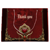 ハートと赤い光沢のエレガンス華美。 ラージペーパーバッグ (正面)