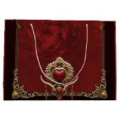 ハートと赤い光沢のエレガンス華美。 ラージペーパーバッグ (裏面)