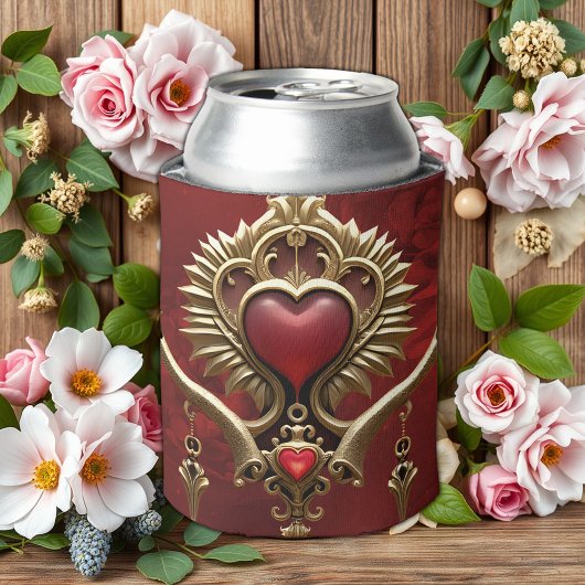 ハートと赤い光沢のエレガンス華美。 缶クーラー