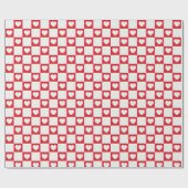 ハートと赤白チェック柄 ラッピングペーパー (フラット)