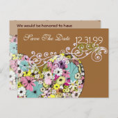 ハートと野生の花の日付を保存 案内ポストカード (正面/裏面)