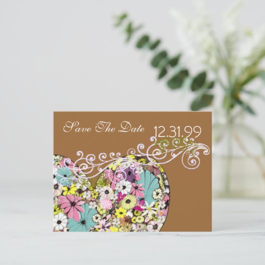 ハートと野生の花の日付を保存 案内ポストカード (スタンド正面)