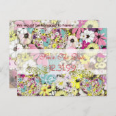 ハートと野生の花の日付を保存 案内ポストカード (正面/裏面)