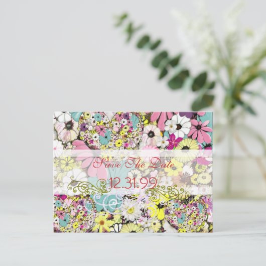 ハートと野生の花の日付を保存 案内ポストカード (スタンド正面)