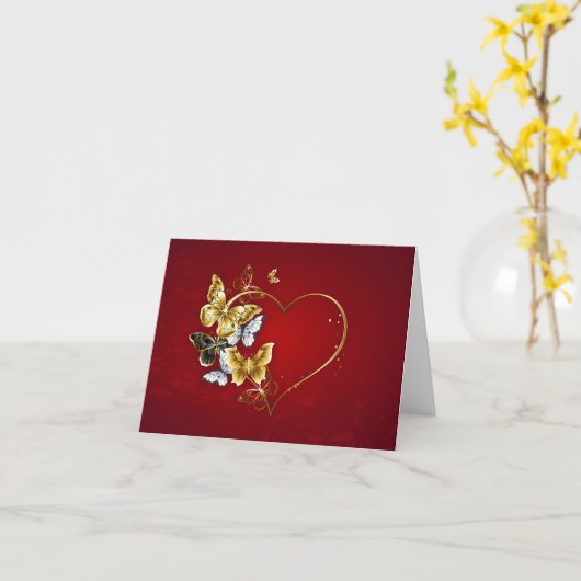 ハートと金蝶 カード (黄色い花)