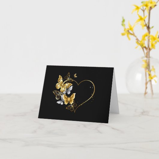 ハートと金蝶 カード (黄色い花)