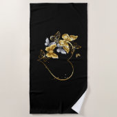 ハートと金蝶 ビーチタオル (正面)