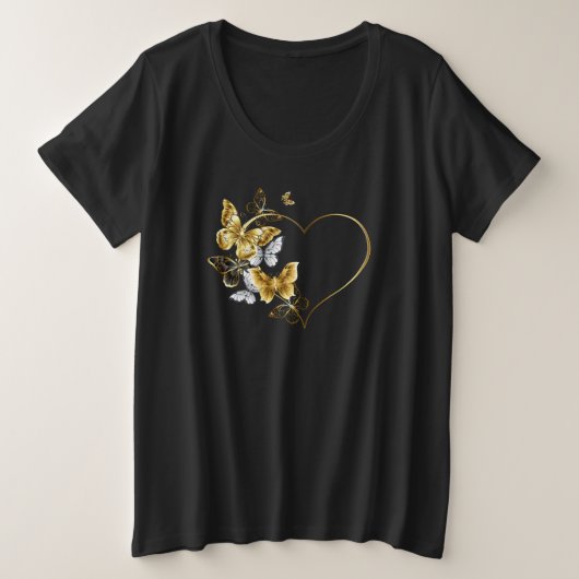 ハートと金蝶 プラスサイズTシャツ (デザイン正面)