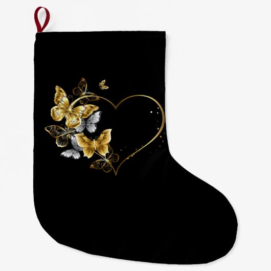 ハートと金蝶 ラージクリスマスストッキング (正面)