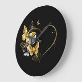 ハートと金蝶 ラージ壁時計 (傾斜)