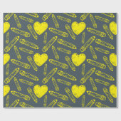 ハートと鉛筆：シームレススクールラッピング紙 ラッピングペーパー (フラット)