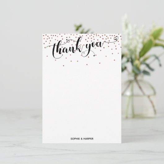ハートと銅のコンフェッティのカリグラフィー サンキューカード (スタンド正面)