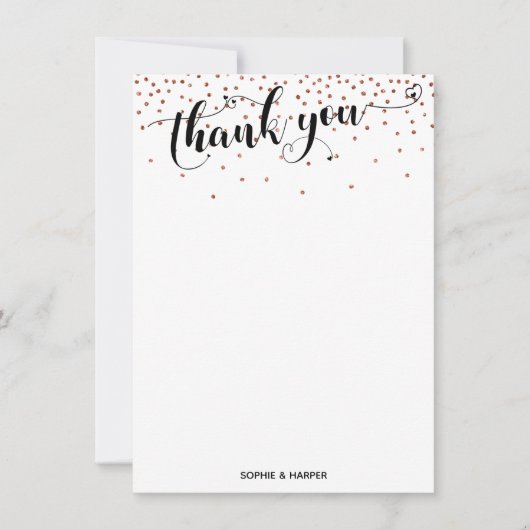ハートと銅のコンフェッティのカリグラフィー サンキューカード (正面)