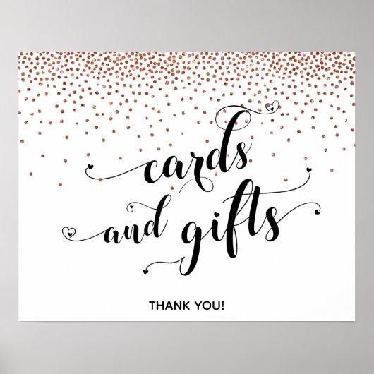 ハートと銅、カードとギフトの披露宴のサイン ポスター (正面)