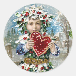 「ハートと雪」ヴィンテージクリスマス ラウンドシール