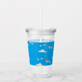 ハートと雲が青 アクリルタンブラー