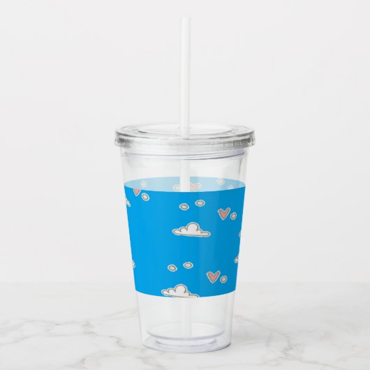ハートと雲が青 アクリルタンブラー (正面)