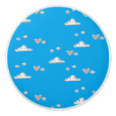 ハートと雲が青 セラミックノブ (正面)