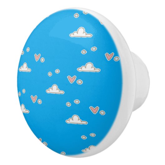 ハートと雲が青 セラミックノブ (右)