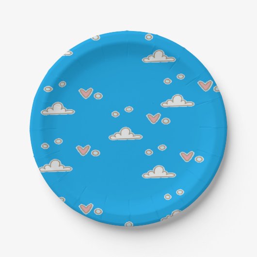 ハートと雲が青 ペーパープレート (正面)