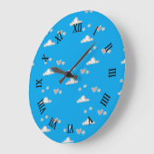 ハートと雲が青 ラージ壁時計 (傾斜)